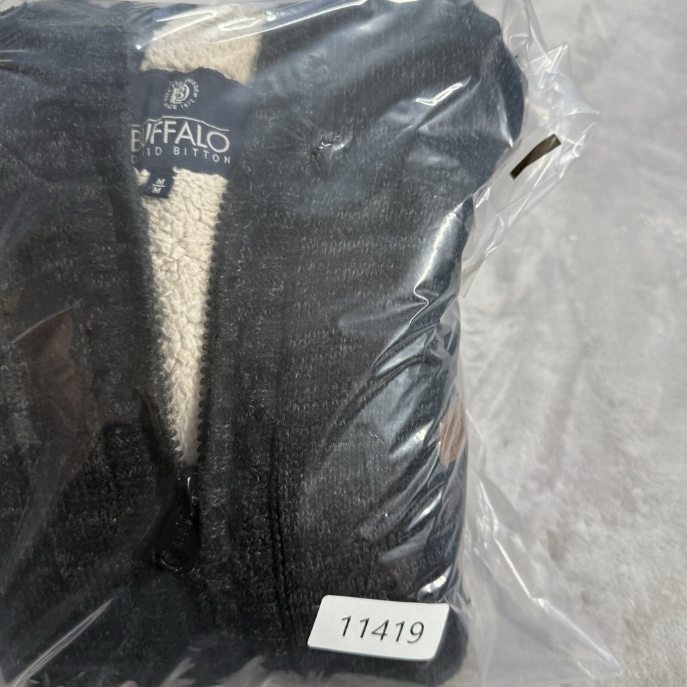 Buffalo Size M Hooded Sweater Mens Charcoal Gray Sherpa Lined Full Zip Cardigan - Picture 11 of 11